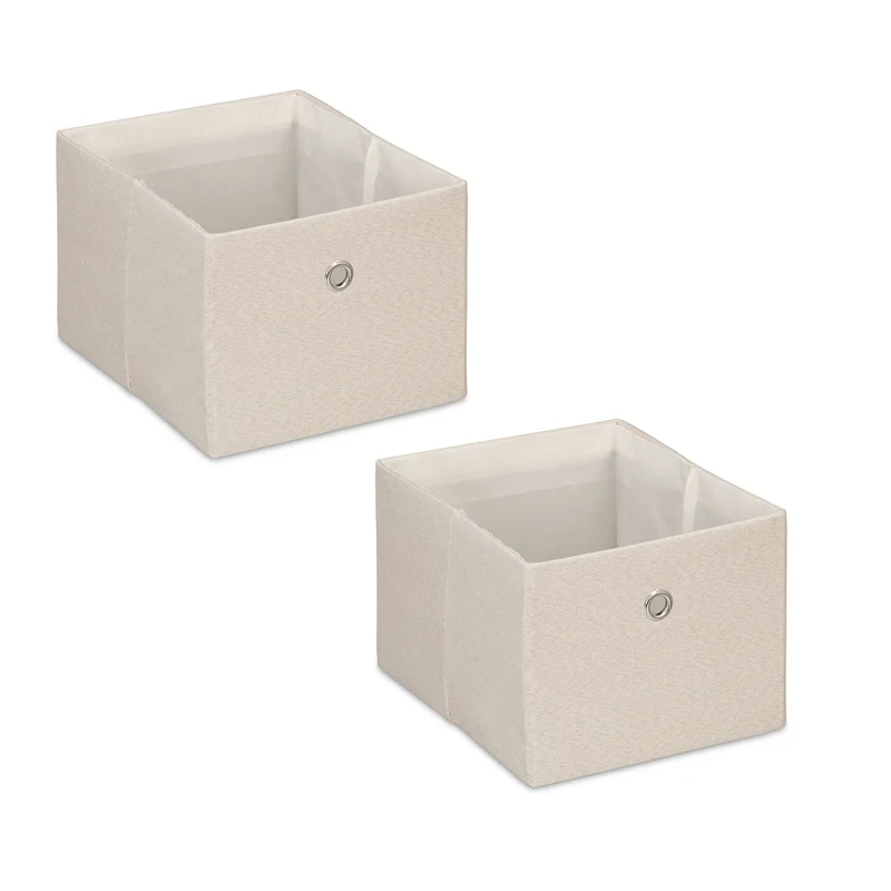 Lot de 2 boîtes de rangement décoratives en tissu pliables 16 x 20,5 x 25 cm en lin gris 13_0013759