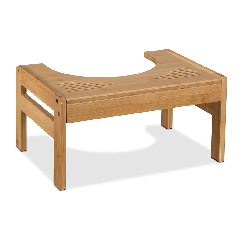 Tabouret de salle de bain ergonomique 35 x 20 x 15 cm pour confort optimal en bambou naturel 13_0015151