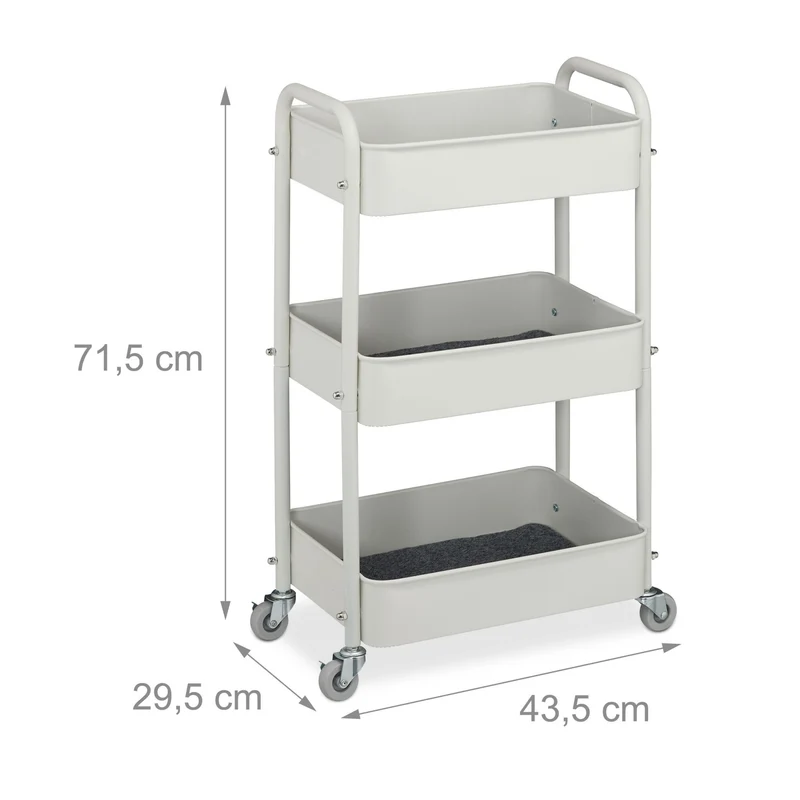 Desserte de cuisine à 3 niveaux pratique rangement 71,5 x 43,5 x 29,5 cm en acier noir 13_0016187