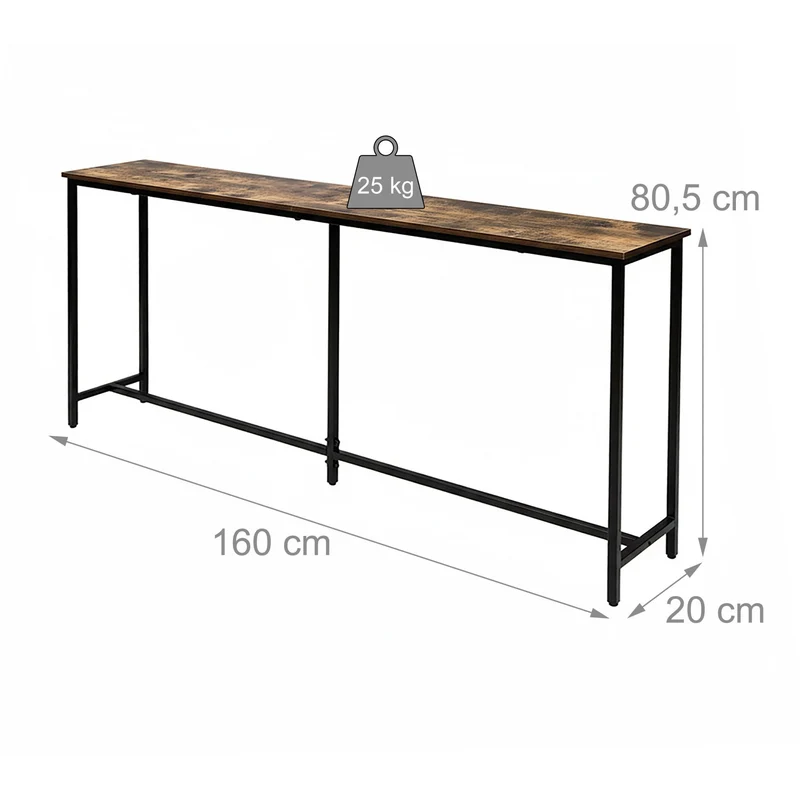 Console large polyvalente 80,5 x 160 x 20 cm design industriel style moderne en MDF brun foncé 13_0017947