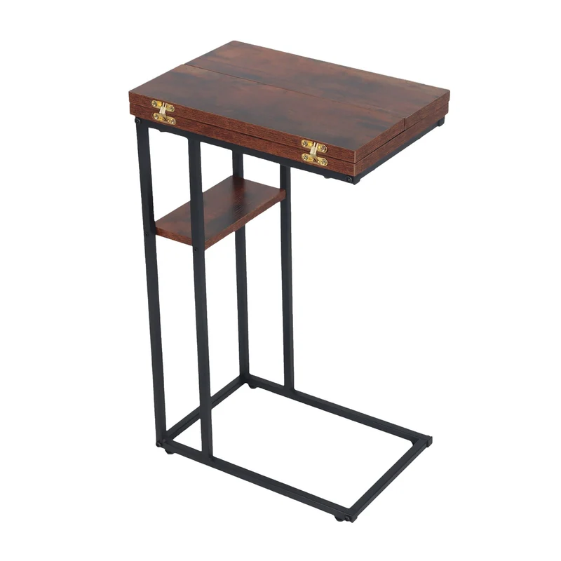 Table d'appoint pliable design industriel petite forme en C 64 x 52 x 39 cm rangement pratique en MDF marron 13_0017807