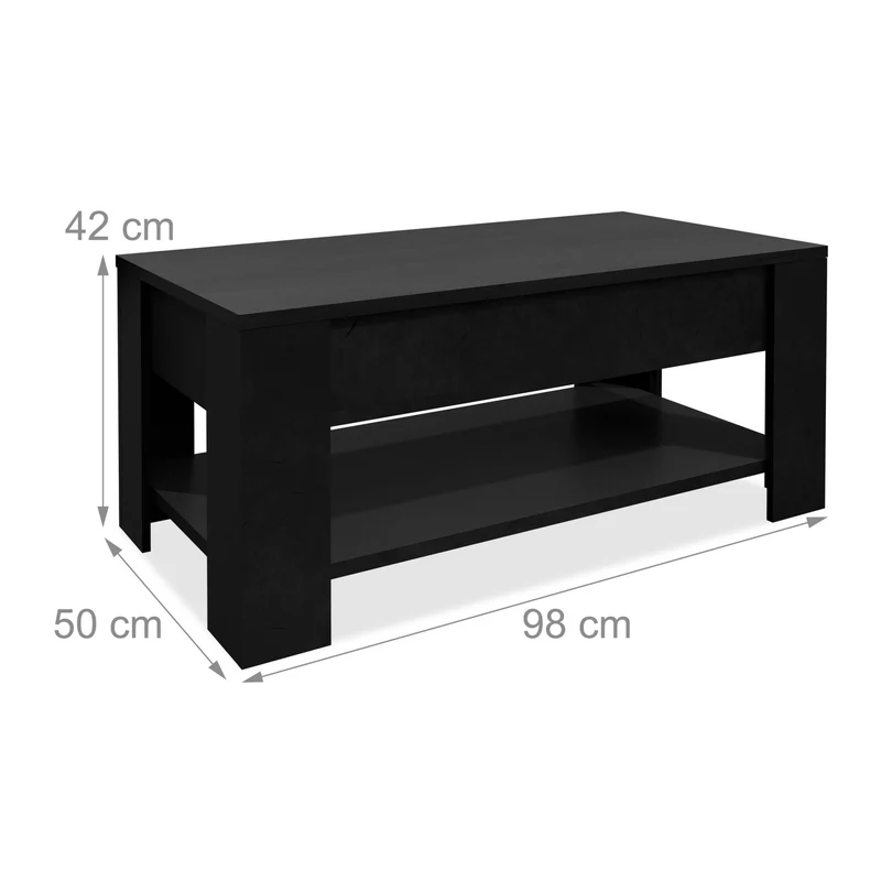Table basse rectangulaire avec plateau relevable salon 42 x 98 x 50 cm pratique design industriel en aggloméré noir 13_0015733