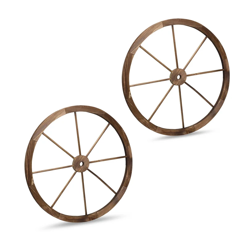 Lot de 2 roues décoratives rustiques jardin extérieur 50 x 50 x 5 cm en bois naturel 13_0016979