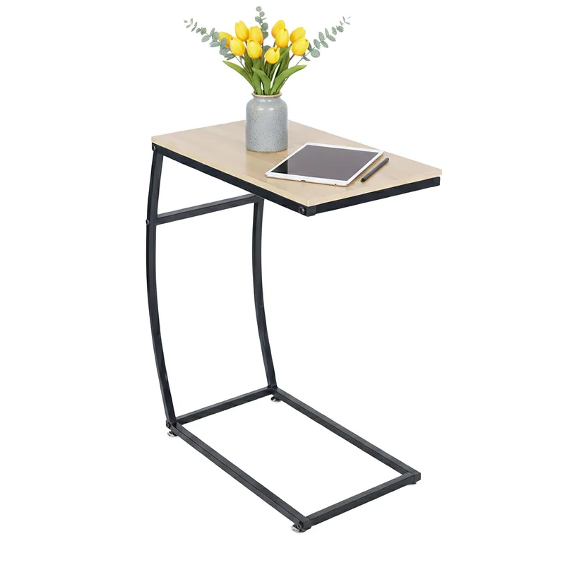 Table d'appoint en forme de C moderne pour canapé 58,5 x 47,5 x 25 cm fonctionnelle décorative en MDF noir 13_0017294