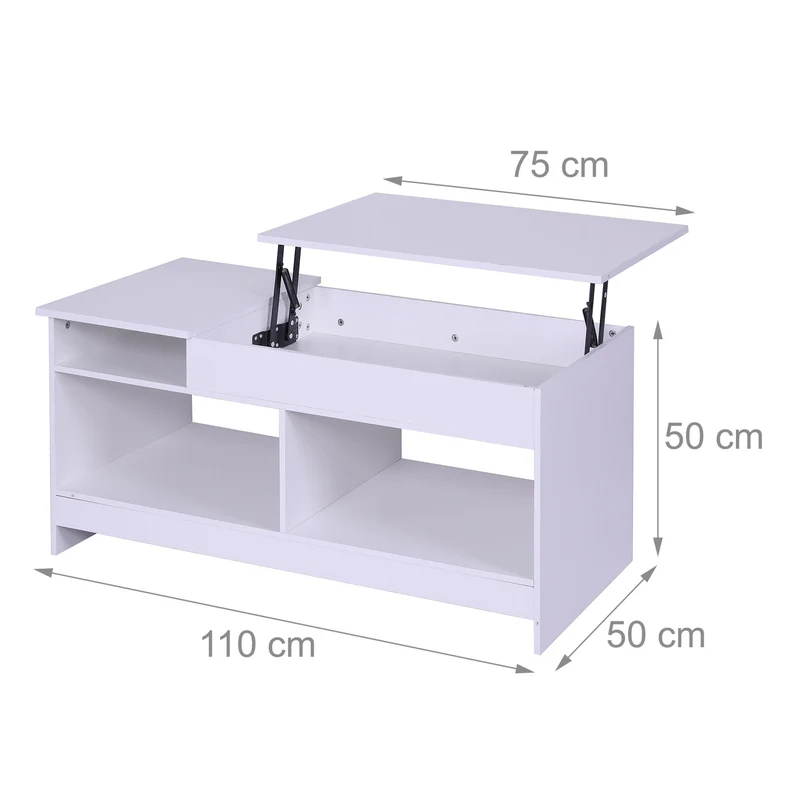 Table basse pliable moderne multifonctionnelle 50 x 110 x 50 cm avec rangement pratique en bois blanc 13_0017978