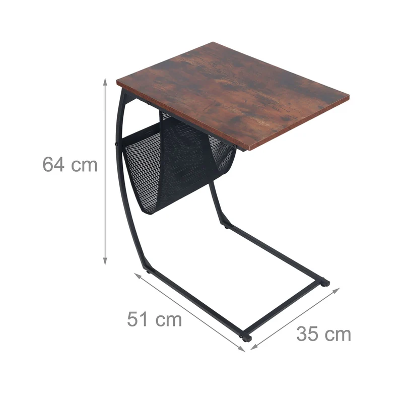 Table d'appoint en C avec porte-revues pratique pour salon ou chambre 64 x 51 x 35 cm en MDF marron 13_0017806