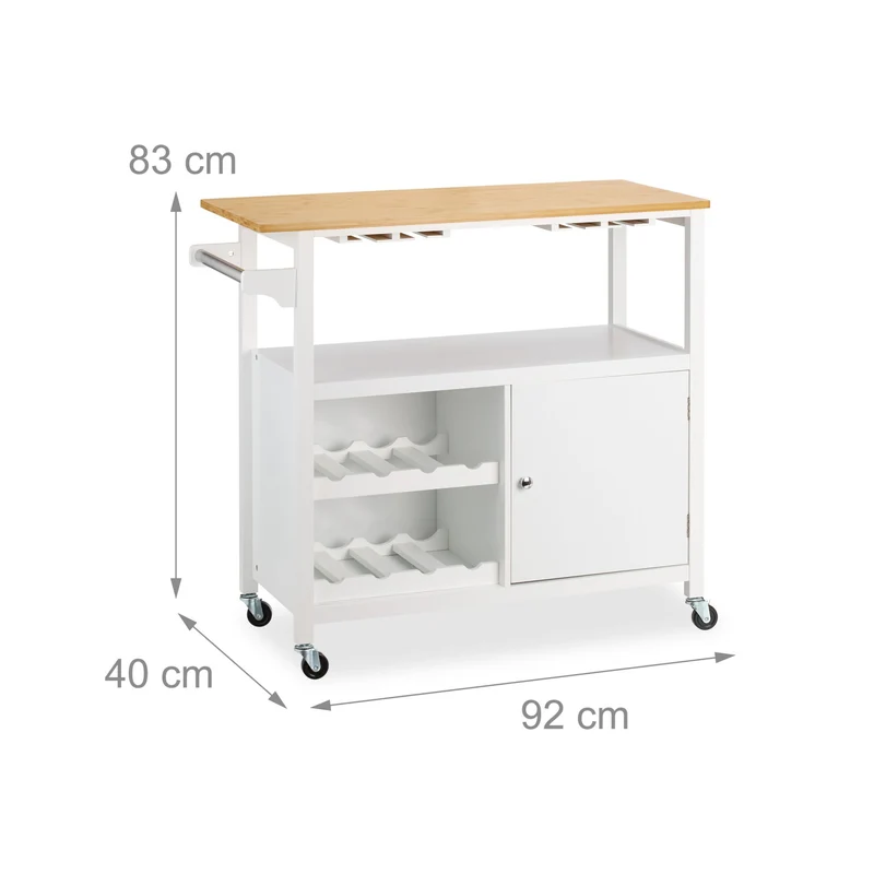 Chariot de cuisine avec roulettes espace de rangement 75 x 40 x 85 cm pratique design contemporain en bois blanc 13_0016682