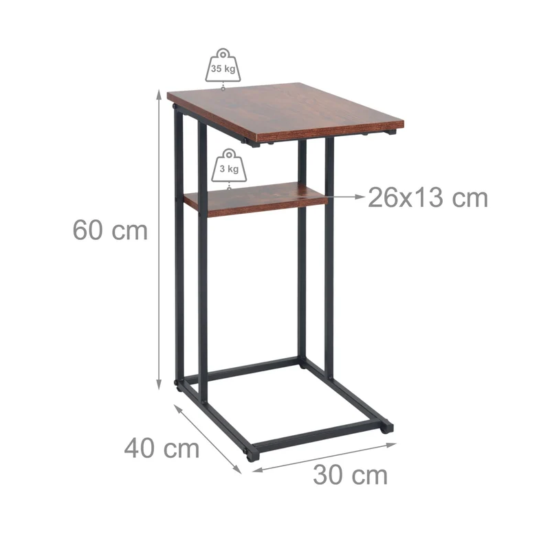 Table d'appoint rectangulaire pratique pour canapé 60 x 40 x 60 cm en métal noir 13_0017801
