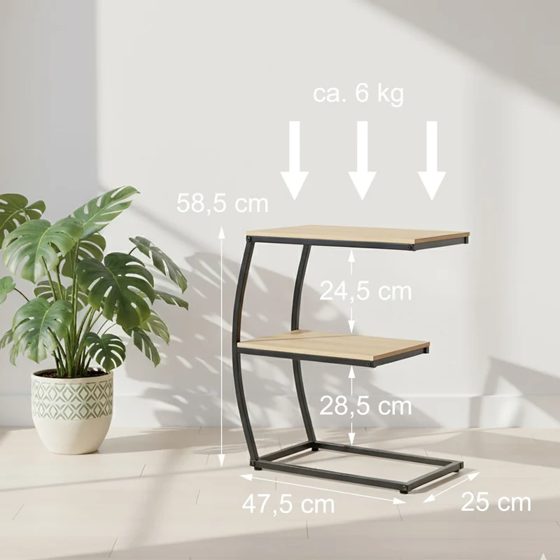 Table d'appoint en forme de C spacieuse 70 x 40 x 50 cm pratique design moderne en bois noir 13_0017293