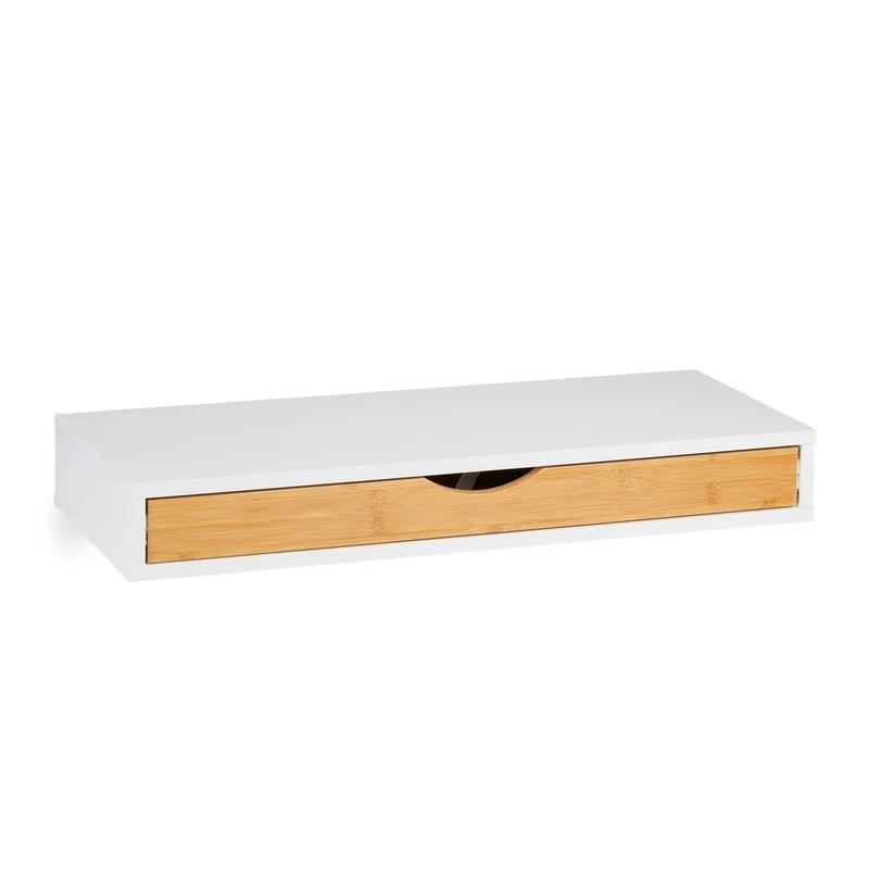 Étagère murale avec tiroir pratique rangement déco salon 80 x 20 x 20 cm en bois blanc 13_0010033
