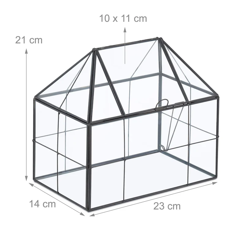 Terrarium en forme de maison pour plantes succulentes 21 x 23 x 14 cm ambiance cosy en verre transparent 13_0017013