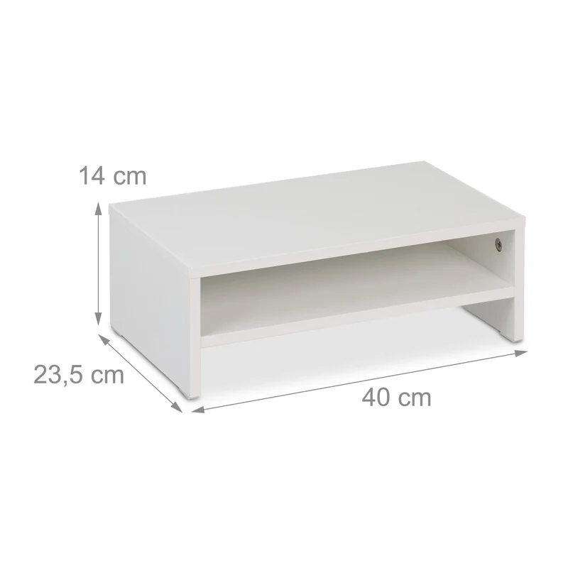 Support écran moderne ergonomique bureau 80 x 25 x 10 cm avec compartiment pour fournitures en bois noir 13_0016020