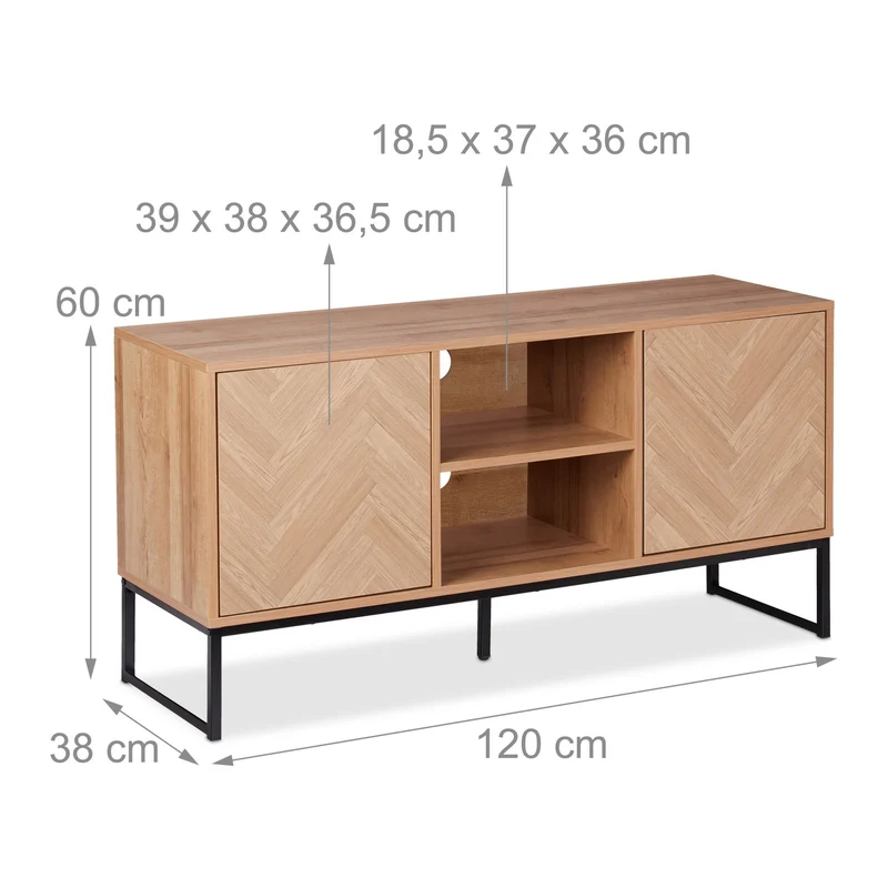 Meuble TV design rétro pour salon 120 x 40 x 50 cm avec rangement 2 étagères en bois marron 13_0015723