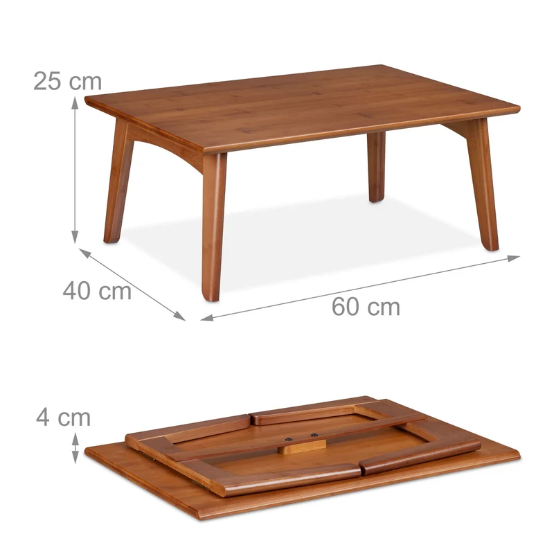 Table basse pliable compacte salon finition mate 90 x 50 x 40 cm en bambou marron 13_0016580