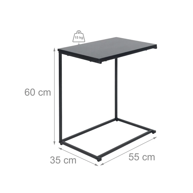 Table d'appoint en C polyvalente salon chambre 60 x 40 x 50 cm design industriel en MDF noir 13_0017810