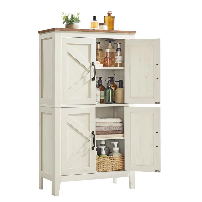 Armoire de rangement avec portes coulissantes buffet haut style ferme pour cuisine salle de bain salon ou salle à manger étagères réglables blanc rustique 12_0006128