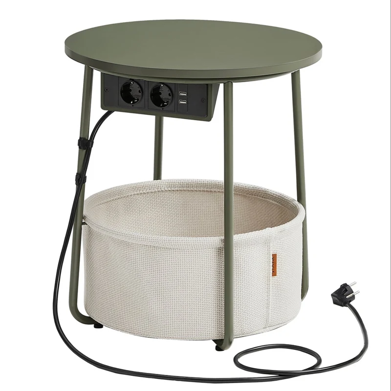 Petite table basse ronde table d’appoint avec panier en tissu rangement pour salon chambre table de chevet style moderne vert 12_0006927