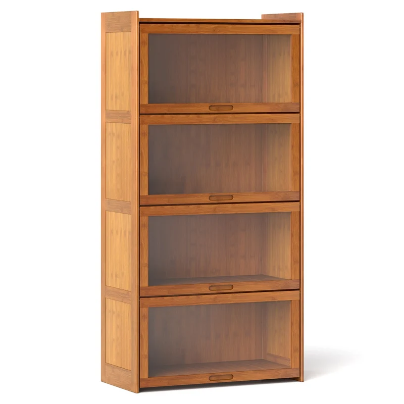 Bibliothèque 4 niveaux 69 x 34 x 140 cm espace de rangement ample portes rabattables design rustique en bambou marron 20_0018754