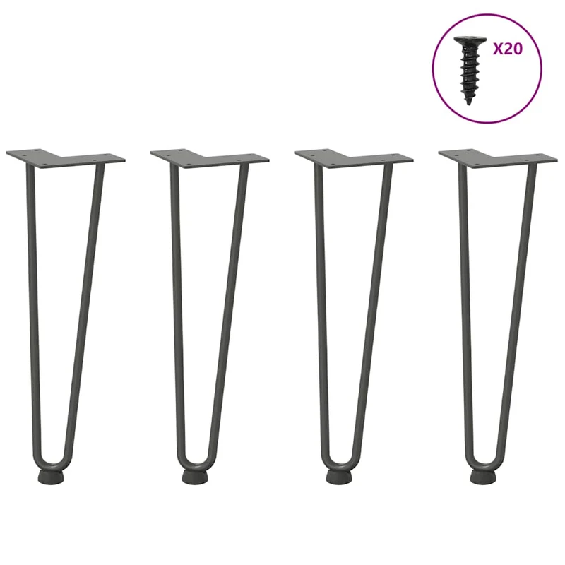 Lot de 4 pieds en épingle à cheveux pour table basse 42 cm avec patins réglables design moderne en acier massif anthracite 02_0056721