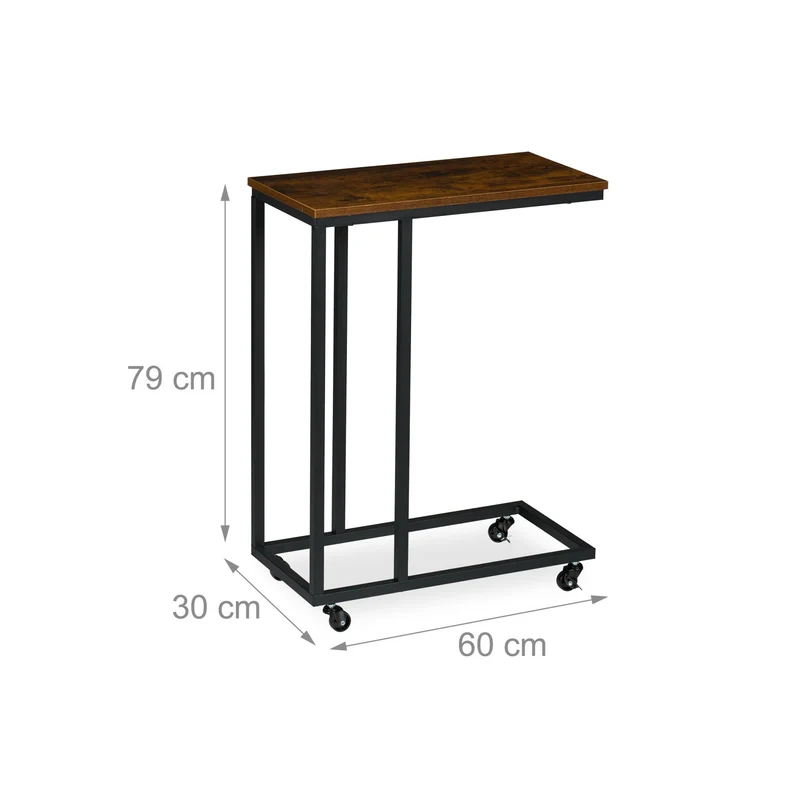 Table d'appoint en forme de C 60 x 40 x 50 cm pratique roulettes pivotantes moderne en bois noir 13_0017214