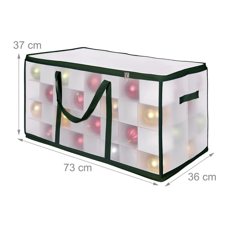 Boîte de rangement pour décorations Noël avec compartiments ajustables 36 x 36 x 36 cm en plastique transparent 13_0017998