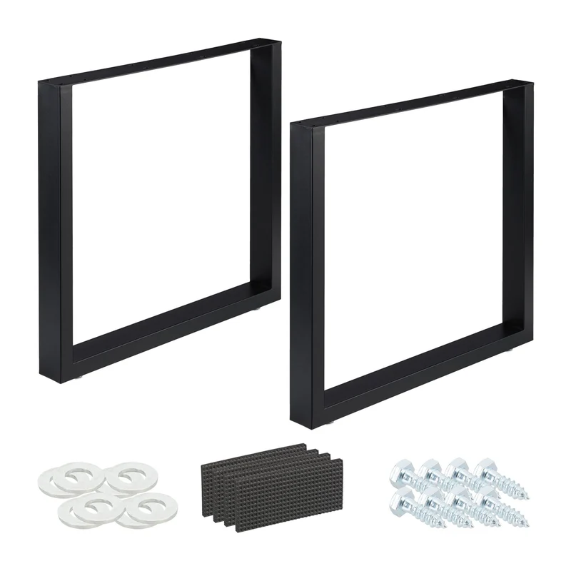 Lot de 2 pieds de table en acier noir pour table d’appoint cuisine design industriel 43 x 30 cm en acier noir 13_0010095