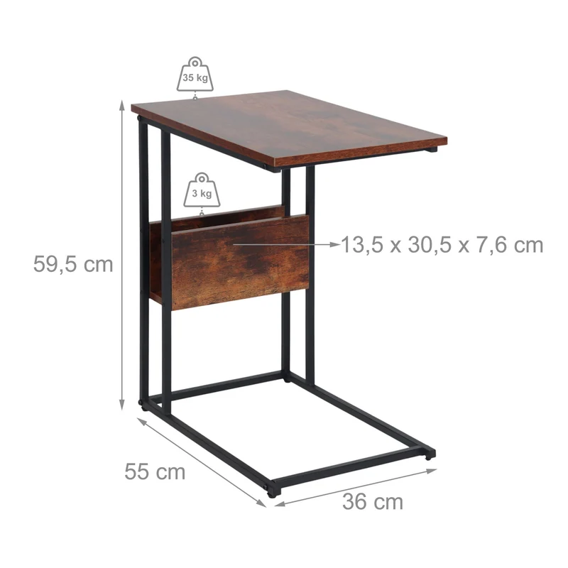 Table d'appoint étroite pratique en métal et bois 60 x 40 x 60 cm rangement intégré style moderne en bois naturel 13_0017804