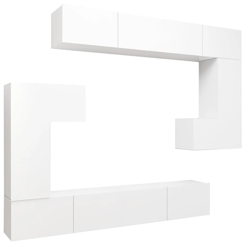 Ensemble de meubles armoire buffet TV télévision salon chambre séjour 8 pièces bois d'ingénierie blanc 02_0025230