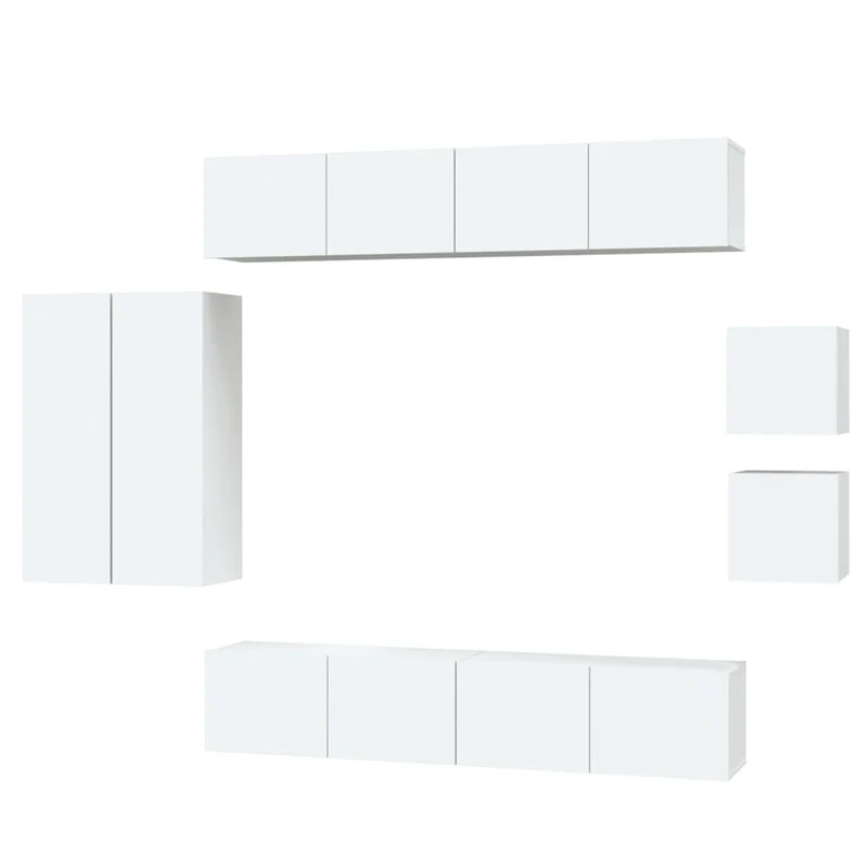 Ensemble de meubles armoire buffet TV télévision salon chambre séjour 8 pièces bois d'ingénierie blanc 02_0025229