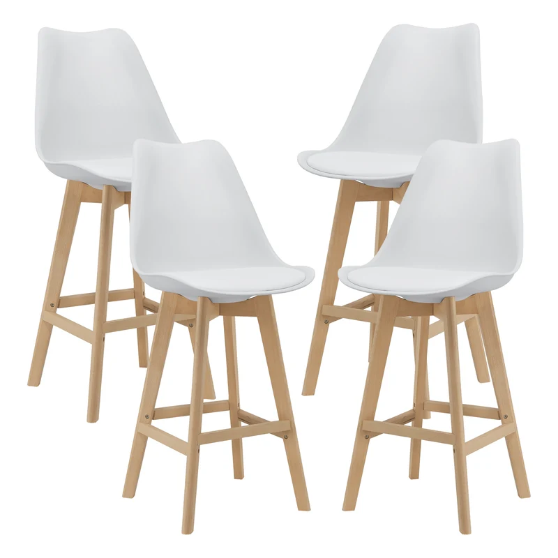 Lot de 4 tabourets de bar plastique synthétique hêtre 105 x 48 x 58 cm blanc 03_0008716