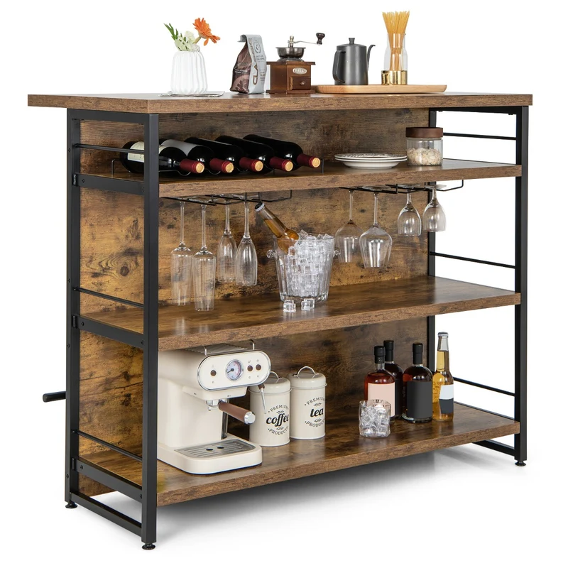 Îlot avec casier à vin 120 x 60 x 101 cm espace de stockage optimal style industriel en métal marron rustique 20_0019360