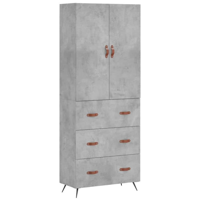 Buffet bahut commode armoire meuble de rangement organisateur cuisine salle de séjour salon haut 69,5 x 34 x 180 cm bois d'ingénierie gris 02_0034652