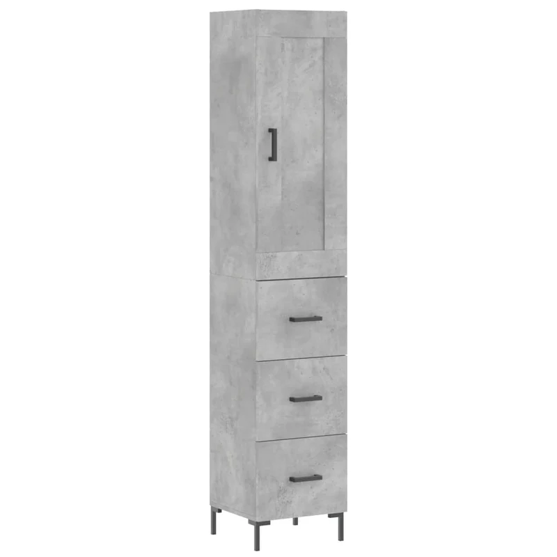 Buffet bahut commode armoire meuble de rangement organisateur cuisine salle de séjour salon haut 34,5 x 34 x 180 cm bois d'ingénierie gris 02_0034395