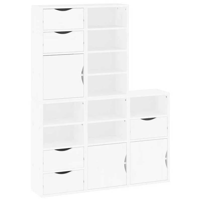 Lot de 5 armoires latérales modulaires rangement 40 x 24 x 79 cm en bois massif blanc 02_0055975