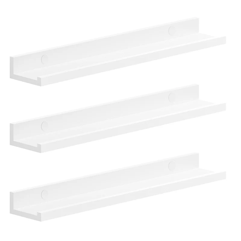 Étagères lot de 3 murales flottantes en bois 38 x 10cm pour cadres photos livres exposition rangement blanc 12_0006330