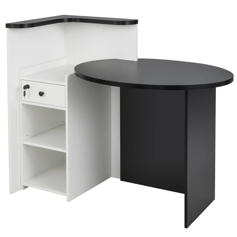 Bureau de réception comptoir avec tiroir verrouillable 120 x 70 x 100 cm design industriel ambiance cosy en bois d'ingénierie noir et blanc 20_0017287