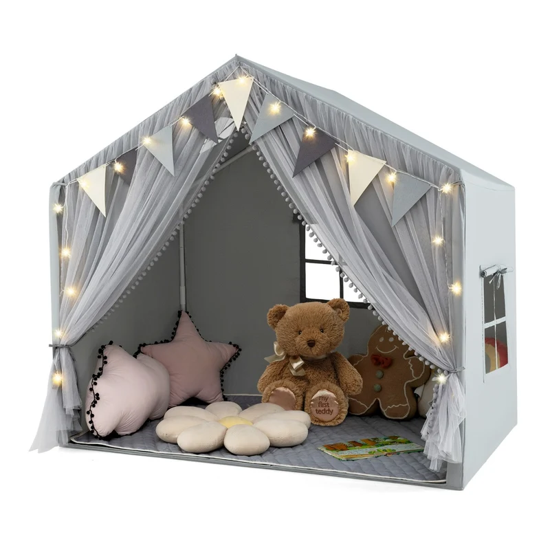Tente de jeu pour enfants 146 x 96 x 133 cm grand espace lumineux ambiance cosy en polyester gris 20_0017736