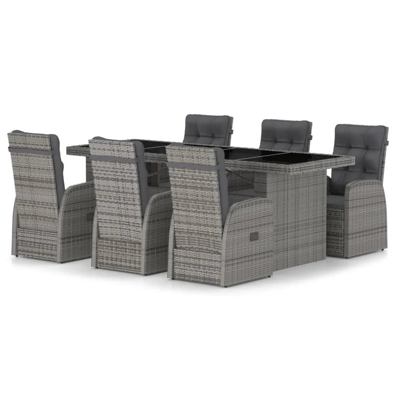 Mobilier à dîner jardin 7 pièces avec coussins résine tressée gris 02_0014931