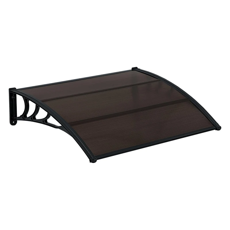 Auvent de porte d'entrée marquise d'accueil résistante aux intempéries ABS polycarbonate aluminium 150 x 100 cm noir marron 03_0004669