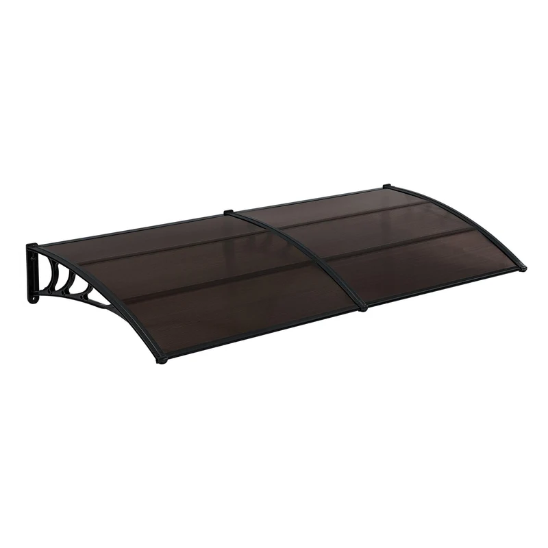 Auvent de porte marquise résistante aux intempéries ABS polycarbonate aluminium 240 x 100 cm noir marron 03_0004672