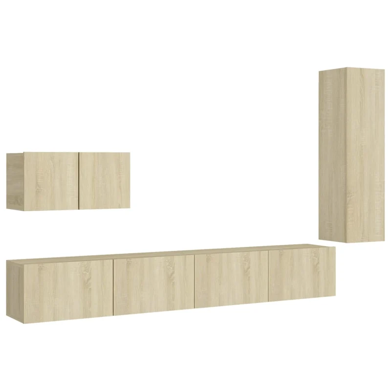 Ensemble de meubles armoire buffet TV télévision salon chambre séjour 4 pièces chêne sonoma bois d'ingénierie brun 02_0024815