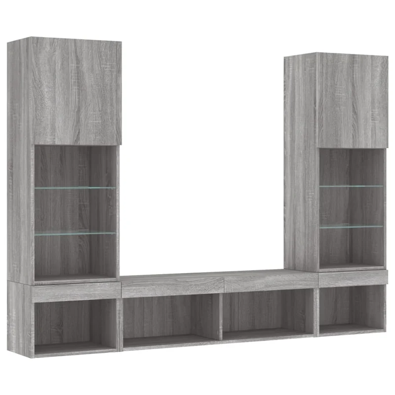 Meubles TV multimédia étagère télévision buffet téléviseur salle à manger salon chambre avec LED 5 pièces sonoma bois d'ingénierie gris 02_0029423