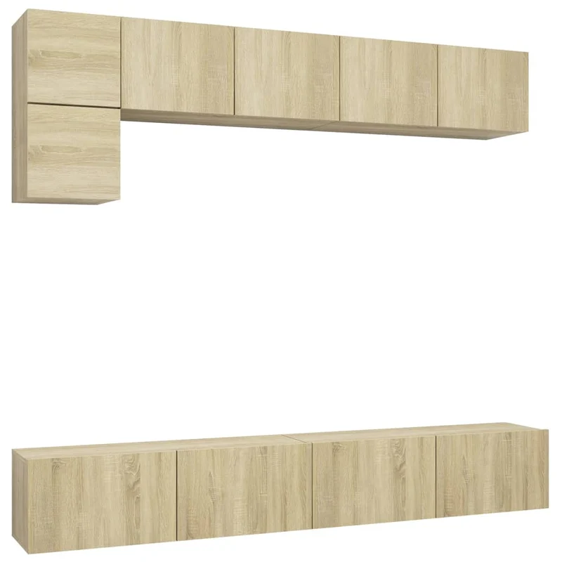 Ensemble de meubles armoire buffet TV télévision salon chambre séjour 5 pièces chêne sonoma bois d'ingénierie brun 02_0024313