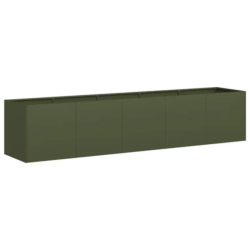 Jardinière design moderne fond ouvert 200 x 40 x 40 cm stable et durable en acier laminé à froid vert olive 02_0051474