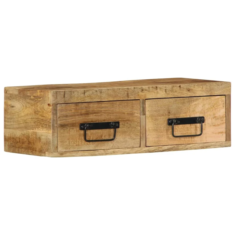 Meuble TV mural gain de place rangement 60 x 30 x 19 cm en bois massif de manguier brut 02_0057689