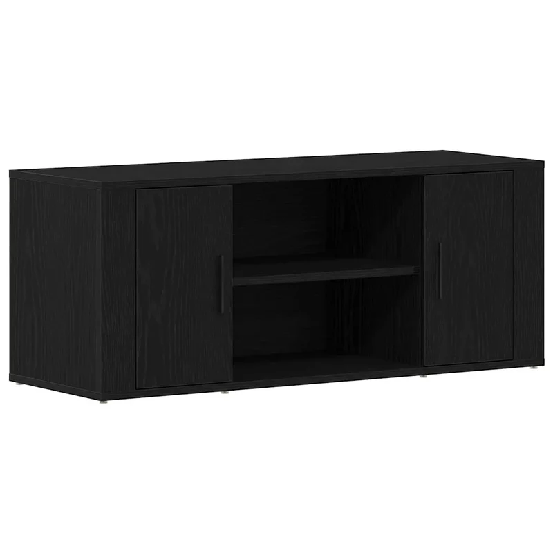 Meuble TV rectangulaire moderne avec étagères et 2 portes salon 100 x 35 x 40 cm en bois d'ingénierie noir 02_0051813