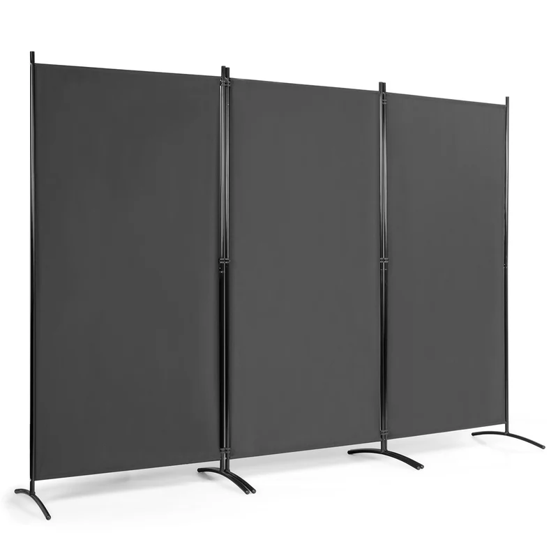 Paravent à 3 panneaux pliable 260 x 183 cm pour délimitation d'espace avec charnières résistantes style classique en polyester gris 20_0013038