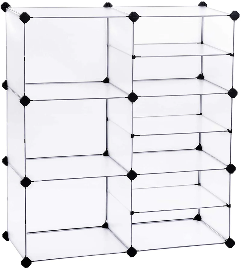 Meuble de rangement modulable étagère en plastique 87 x 32 x 96 cm assemblage facile pour chambre maillet en caoutchouc offert semi-transparent 12_0000699