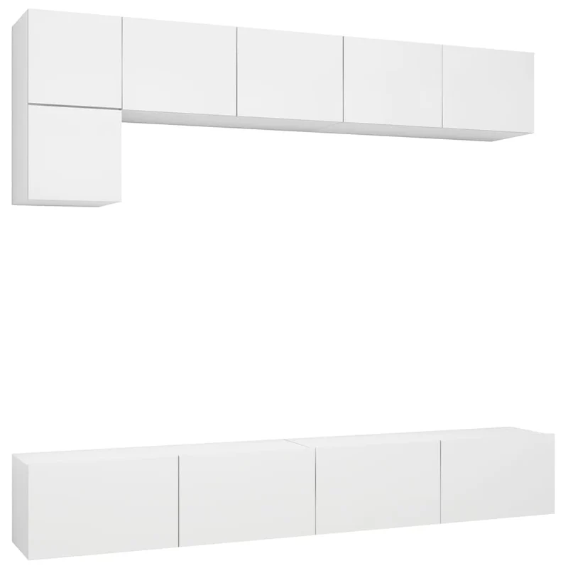 Ensemble de meubles armoire buffet TV télévision salon chambre séjour 5 pièces bois d'ingénierie blanc 02_0024853