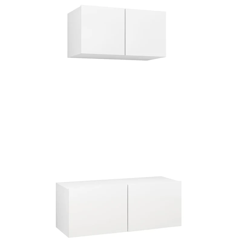 Ensemble de meubles armoire buffet TV télévision salon chambre séjour 2 pièces bois d'ingénierie blanc 02_0024374